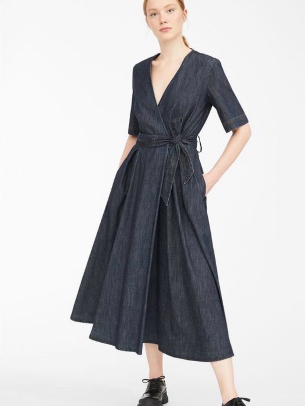 Denim Maxmara Wrap Midi Dress with Tie Waist - size 6